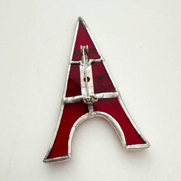 Stained Glass Brooch Costume Jewelry Red Eiffel Tower Paris Artisan Made 1 - Picture 2 of 5